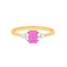 1 CT Emerald Cut Pink Sapphire Solitaire Engagement Ring with Diamond Trio Pink Sapphire - ( AAA ) - Quality - Rosec Jewels