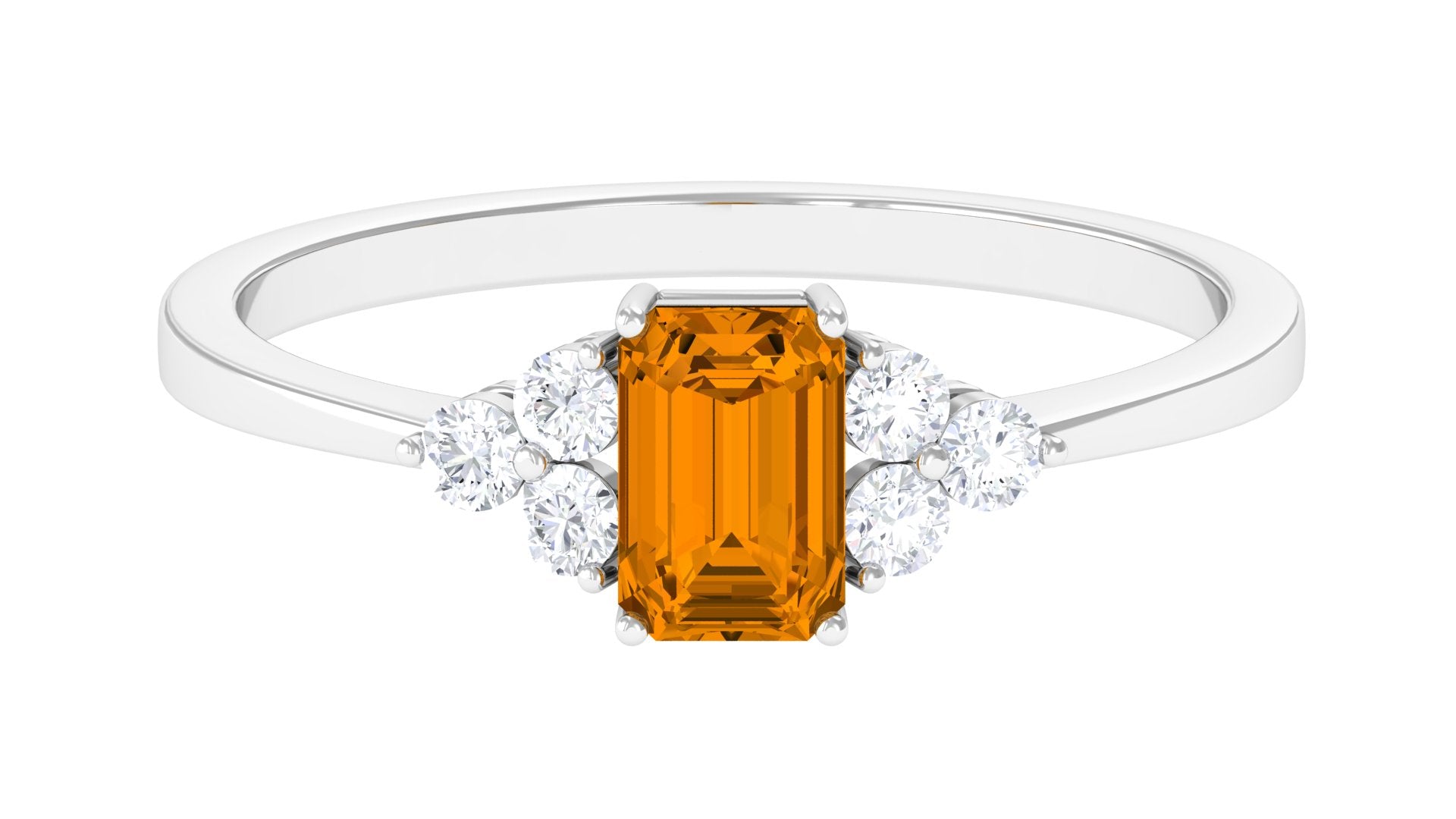 1 CT Octagon Cut Citrine Solitaire Ring with Diamond Trio Citrine - ( AAA ) - Quality - Rosec Jewels