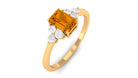 1 CT Octagon Cut Citrine Solitaire Ring with Diamond Trio Citrine - ( AAA ) - Quality - Rosec Jewels