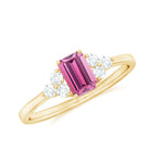 1 CT Octagon Cut Pink Tourmaline Solitaire Ring with Diamond Trio Pink Tourmaline - ( AAA ) - Quality - Rosec Jewels