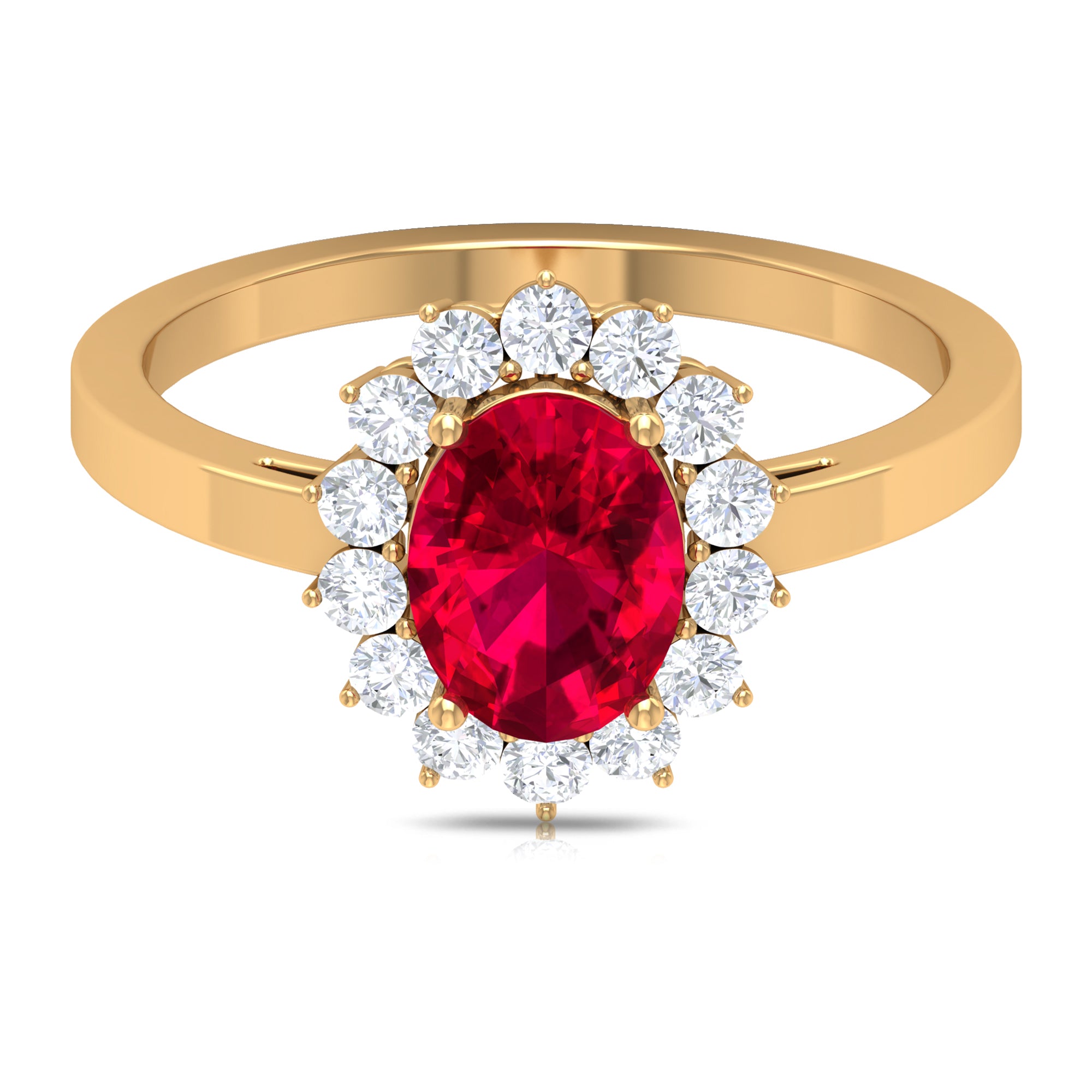 Ruby and Diamond Floral Engagement Ring Ruby - ( AAA ) - Quality - Rosec Jewels