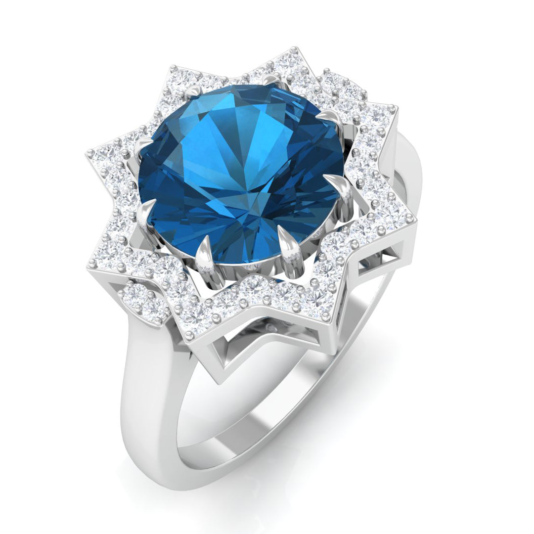 London Blue Topaz Star Shape Engagement Ring with Diamond London Blue Topaz - ( AAA ) - Quality - Rosec Jewels