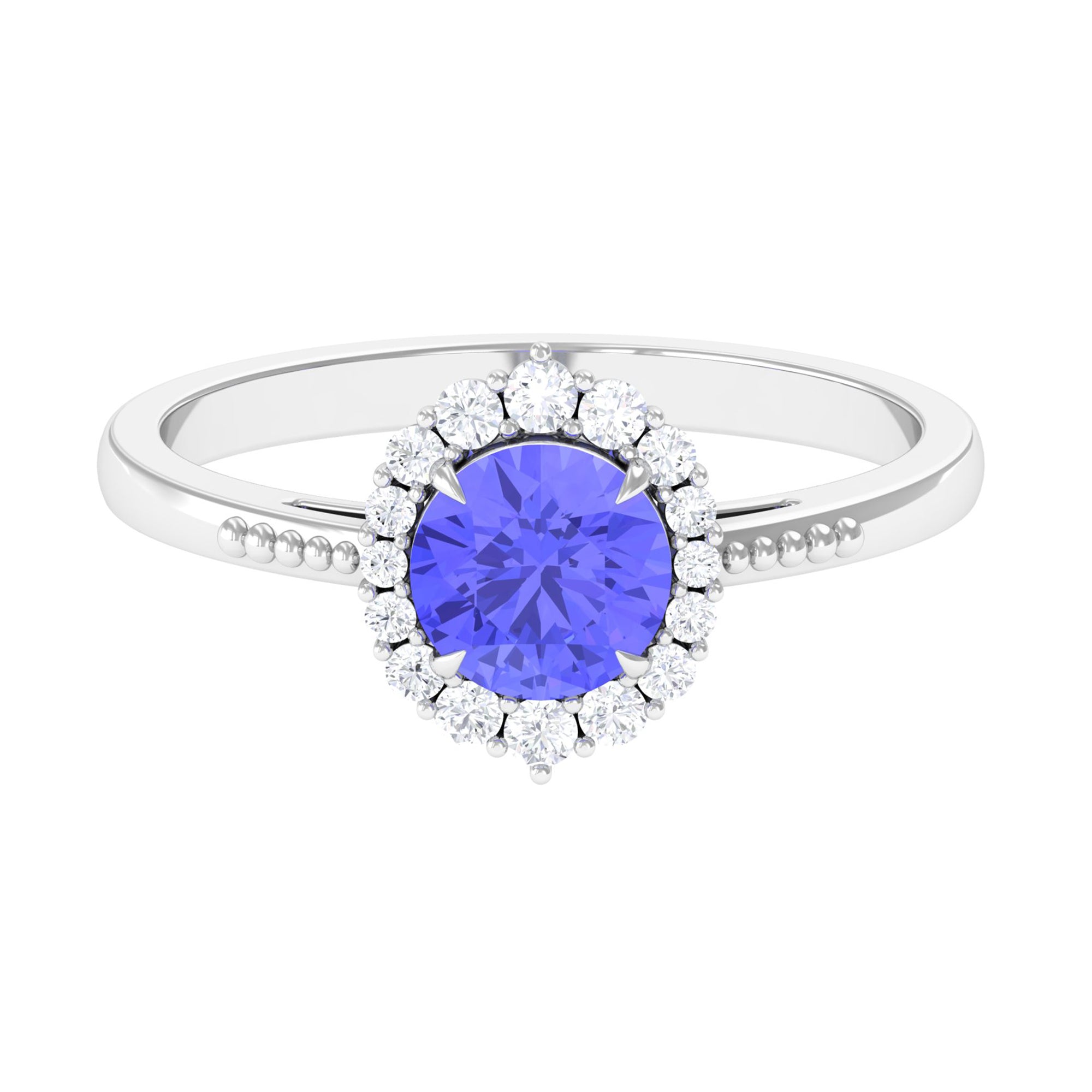 1.25 CT Natural Tanzanite Engagement Ring with Diamond Accent Tanzanite - ( AAA ) - Quality - Rosec Jewels