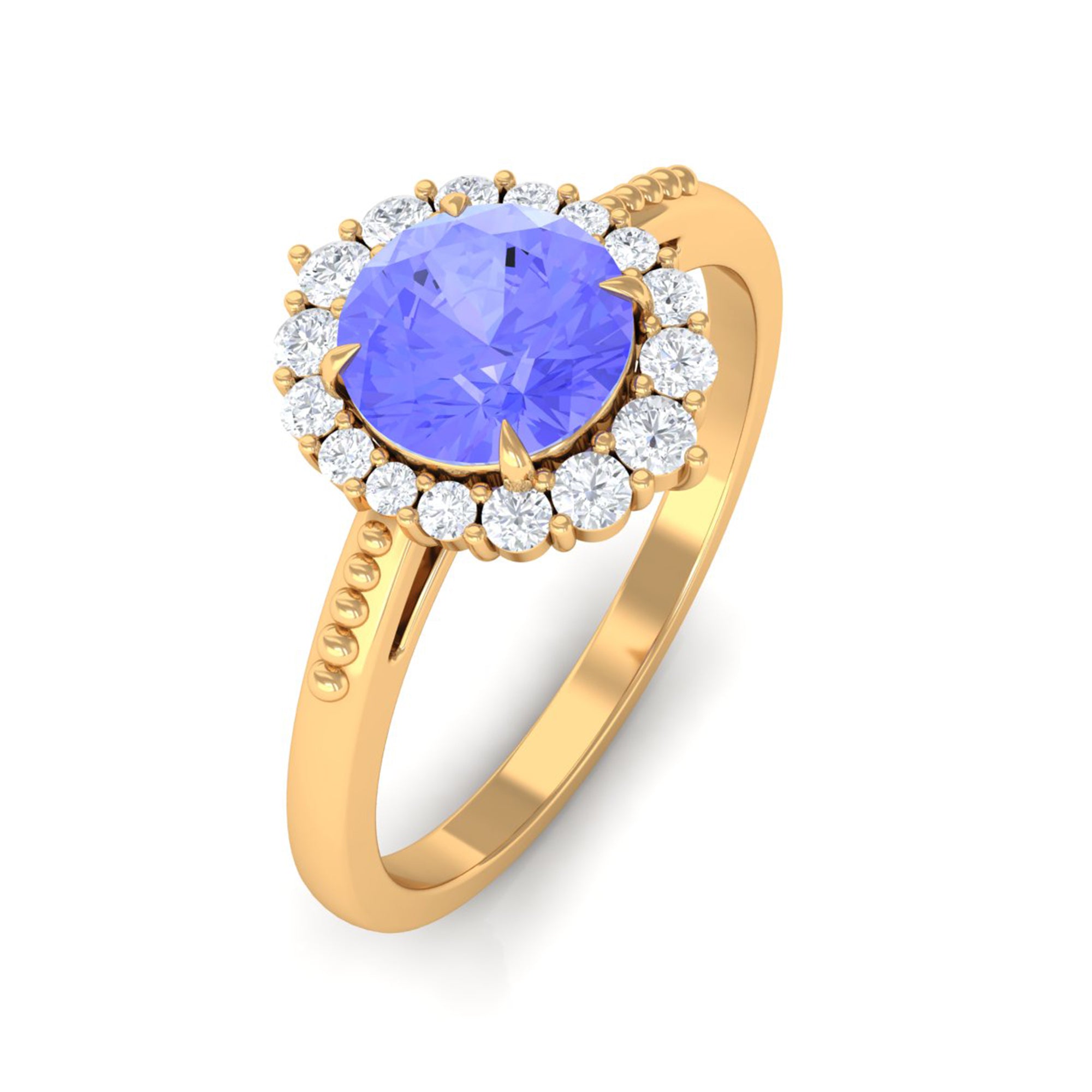 1.25 CT Natural Tanzanite Engagement Ring with Diamond Accent Tanzanite - ( AAA ) - Quality - Rosec Jewels