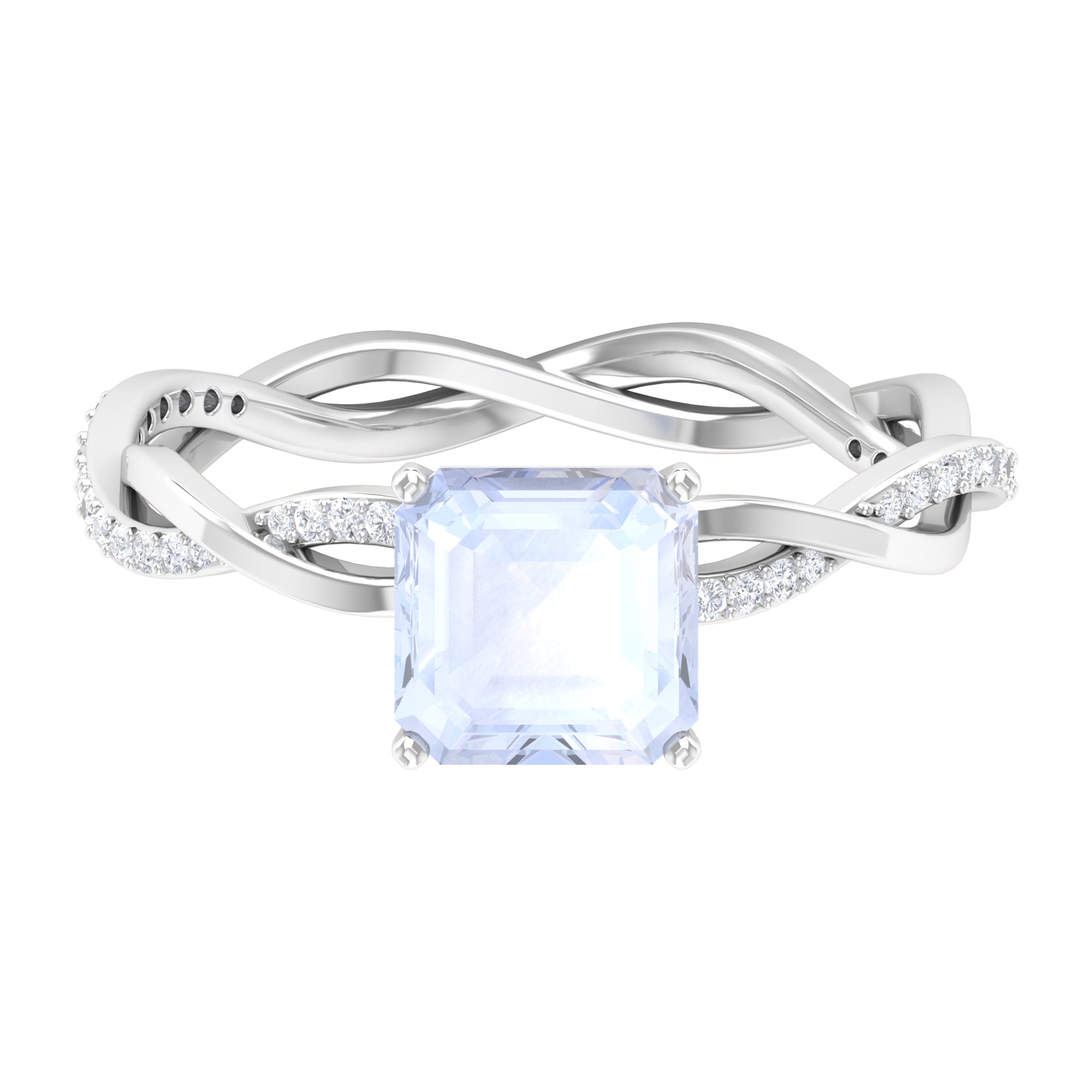 4.25 CT Asscher Cut Moonstone Solitaire Ring with Diamond Moonstone - ( AAA ) - Quality - Rosec Jewels