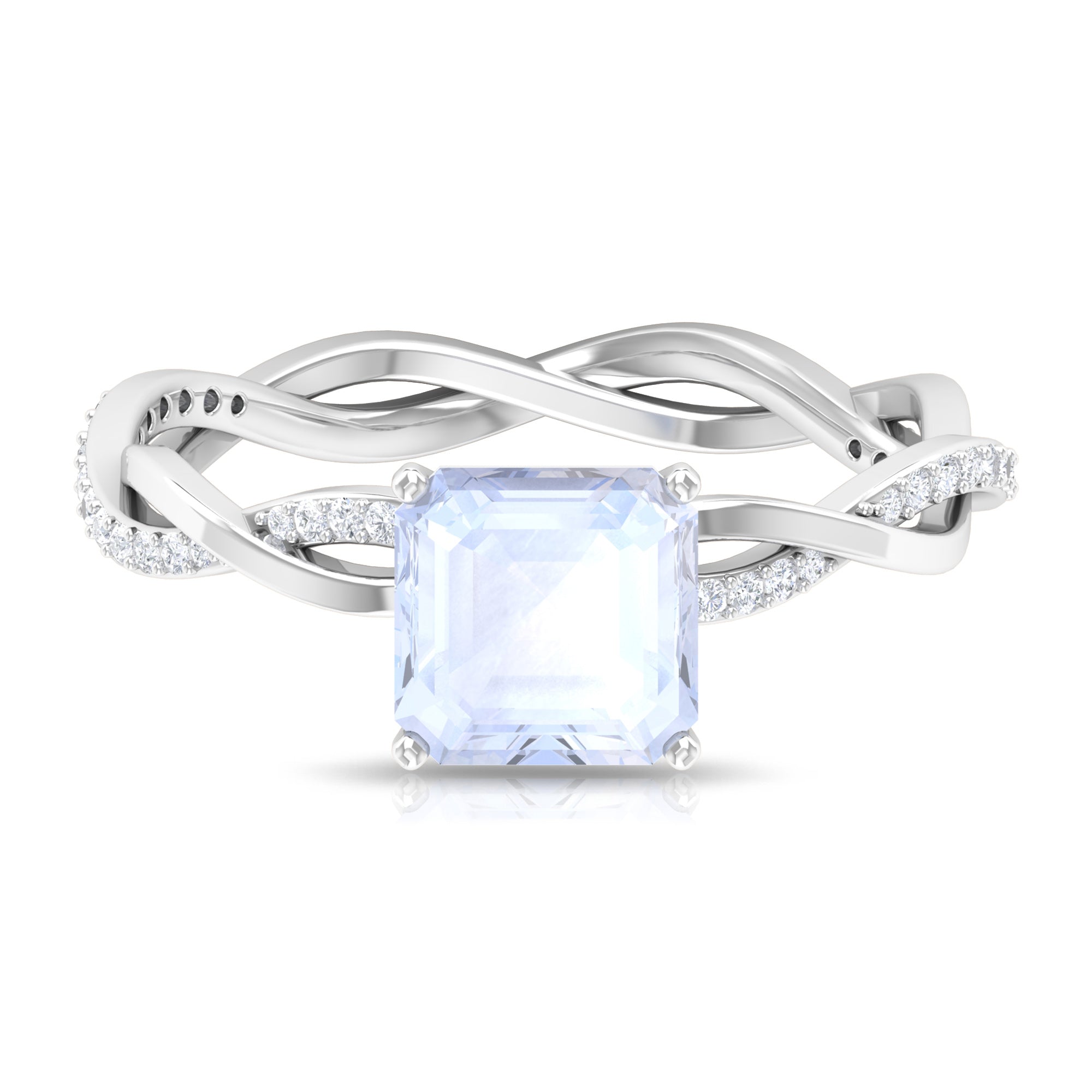 4.25 CT Asscher Cut Moonstone Solitaire Ring with Diamond Moonstone - ( AAA ) - Quality - Rosec Jewels