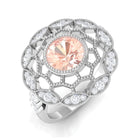 Morganite and Diamond Flower Statement Ring Morganite - ( AAA ) - Quality - Rosec Jewels