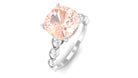 Cushion Cut Morganite Engagement Ring with Moissanite and Gold Milgrain Morganite - ( AAA ) - Quality - Rosec Jewels