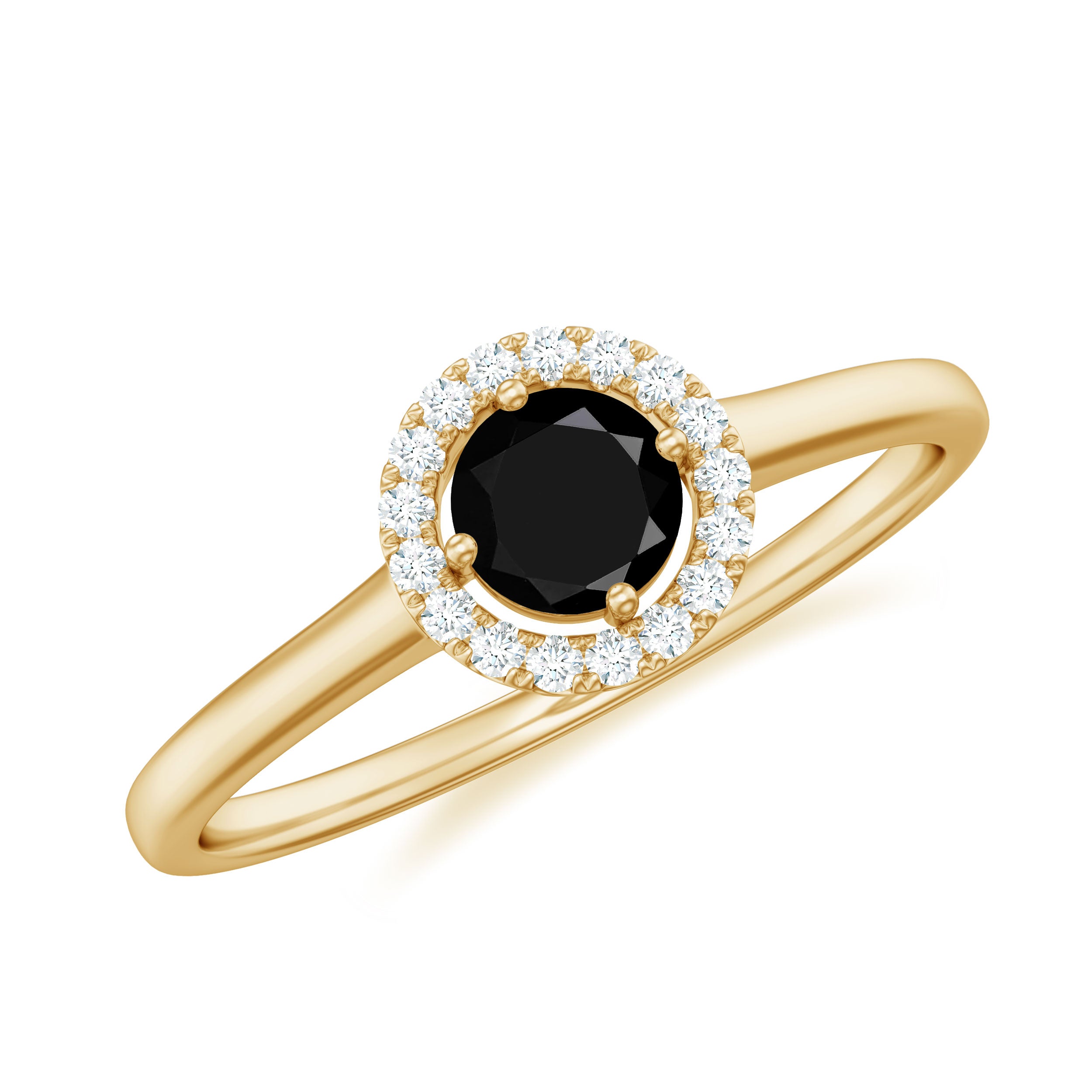 Natural Black Onyx Promise Ring with Diamond Halo Black Onyx - ( AAA ) - Quality - Rosec Jewels