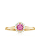 Pink Tourmaline Promise Ring with Diamond Halo Pink Tourmaline - ( AAA ) - Quality - Rosec Jewels