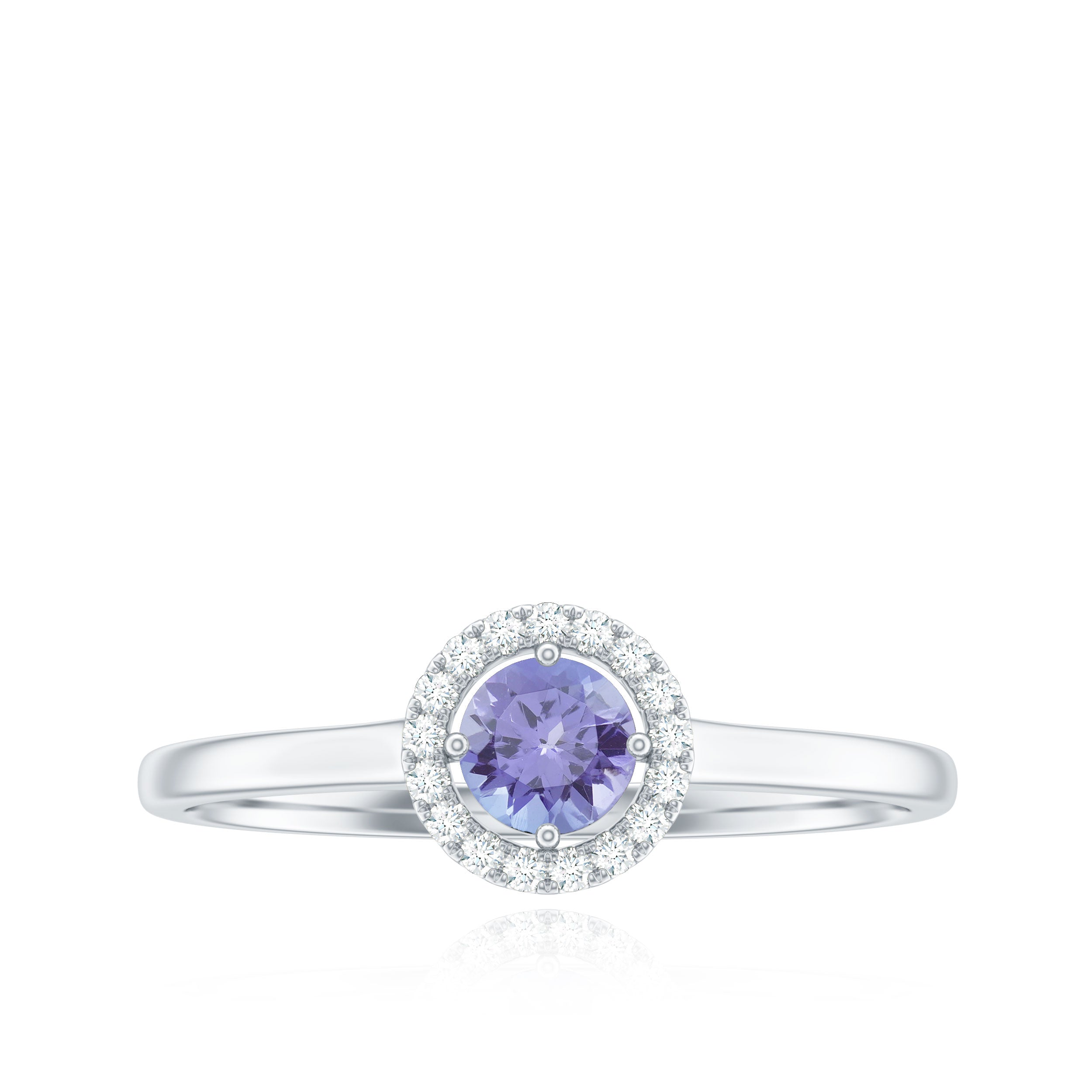 Natural Tanzanite Promise Ring with Diamond Halo Tanzanite - ( AAA ) - Quality - Rosec Jewels