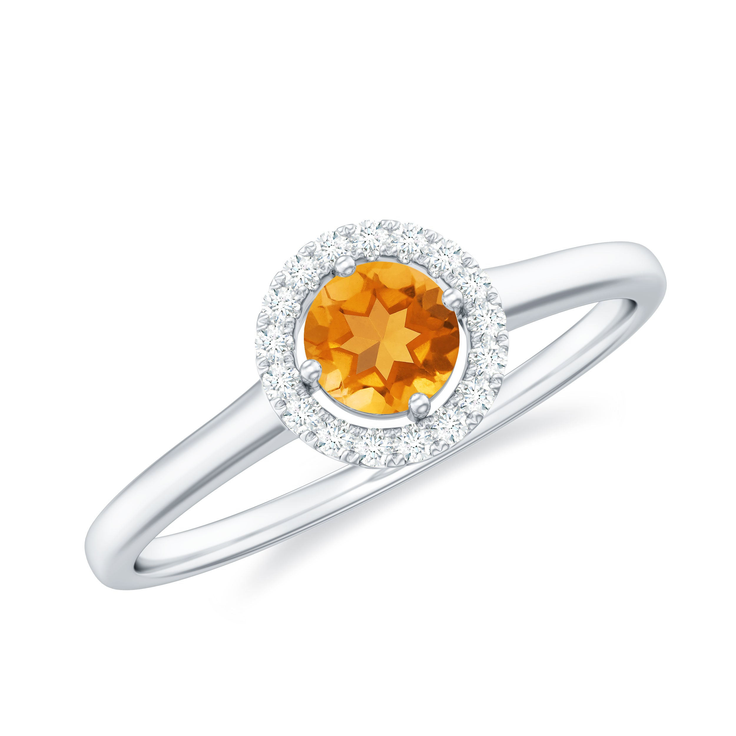 Elegant Citrine Promise Ring with Diamond Halo Citrine - ( AAA ) - Quality - Rosec Jewels