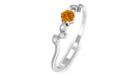 Round Citrine Minimal Leaf Promise Ring with Diamond Citrine - ( AAA ) - Quality - Rosec Jewels