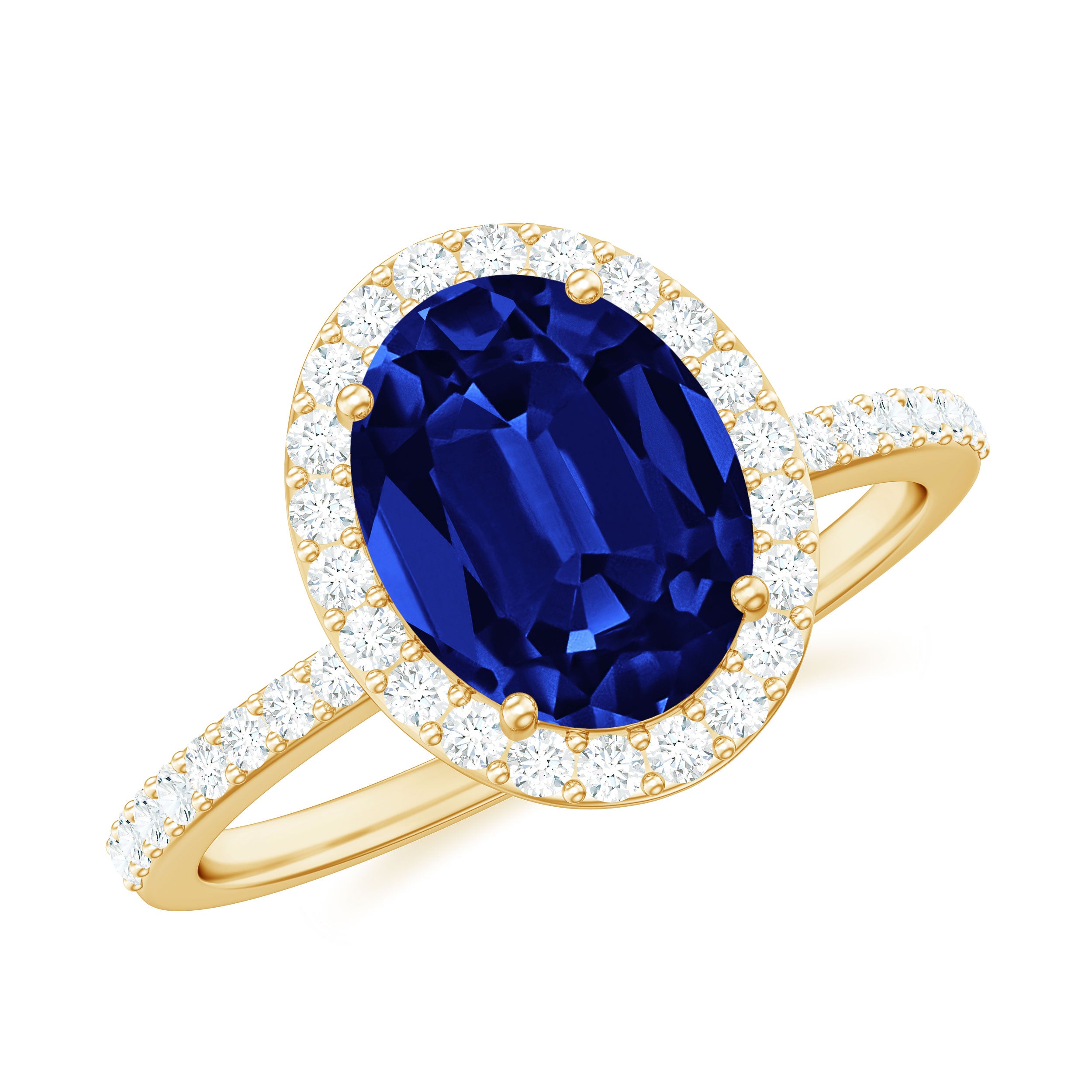Oval Cut Created Blue Sapphire and Diamond Halo Engagement Ring Lab Created Blue Sapphire - ( AAAA ) - Quality - Rosec Jewels