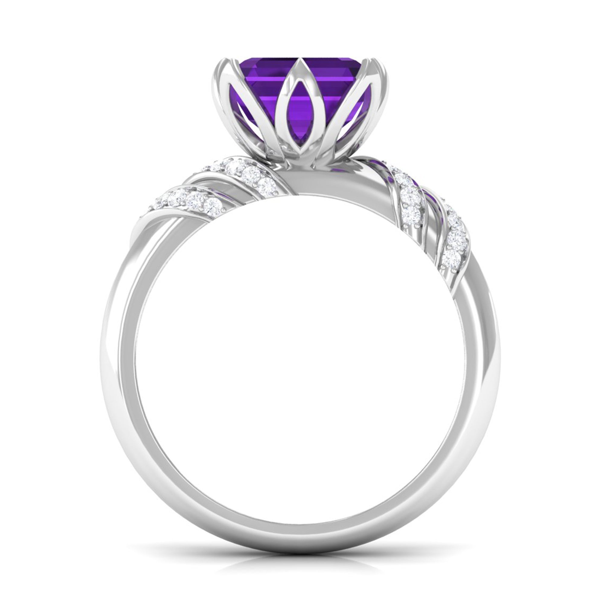 Asscher Cut Amethyst Designer Engagement Ring with Diamond Amethyst - ( AAA ) - Quality - Rosec Jewels