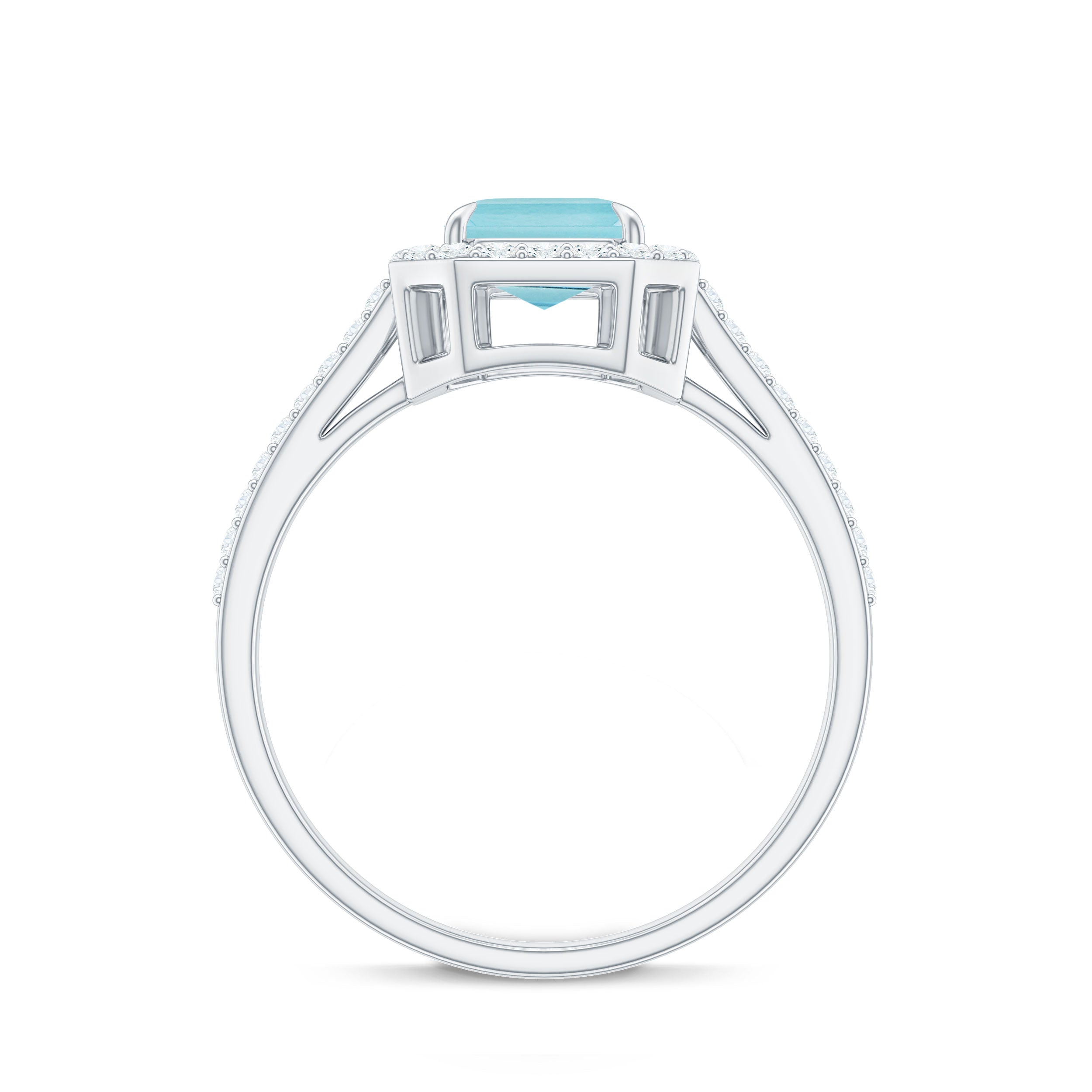 2.25 CT Emerald Cut Shape Sky Blue Topaz Classic Engagement Ring with Diamond Halo Sky Blue Topaz - ( AAA ) - Quality - Rosec Jewels