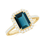 Emerald Cut London Blue Topaz and Diamond Halo Engagement Ring London Blue Topaz - ( AAA ) - Quality - Rosec Jewels