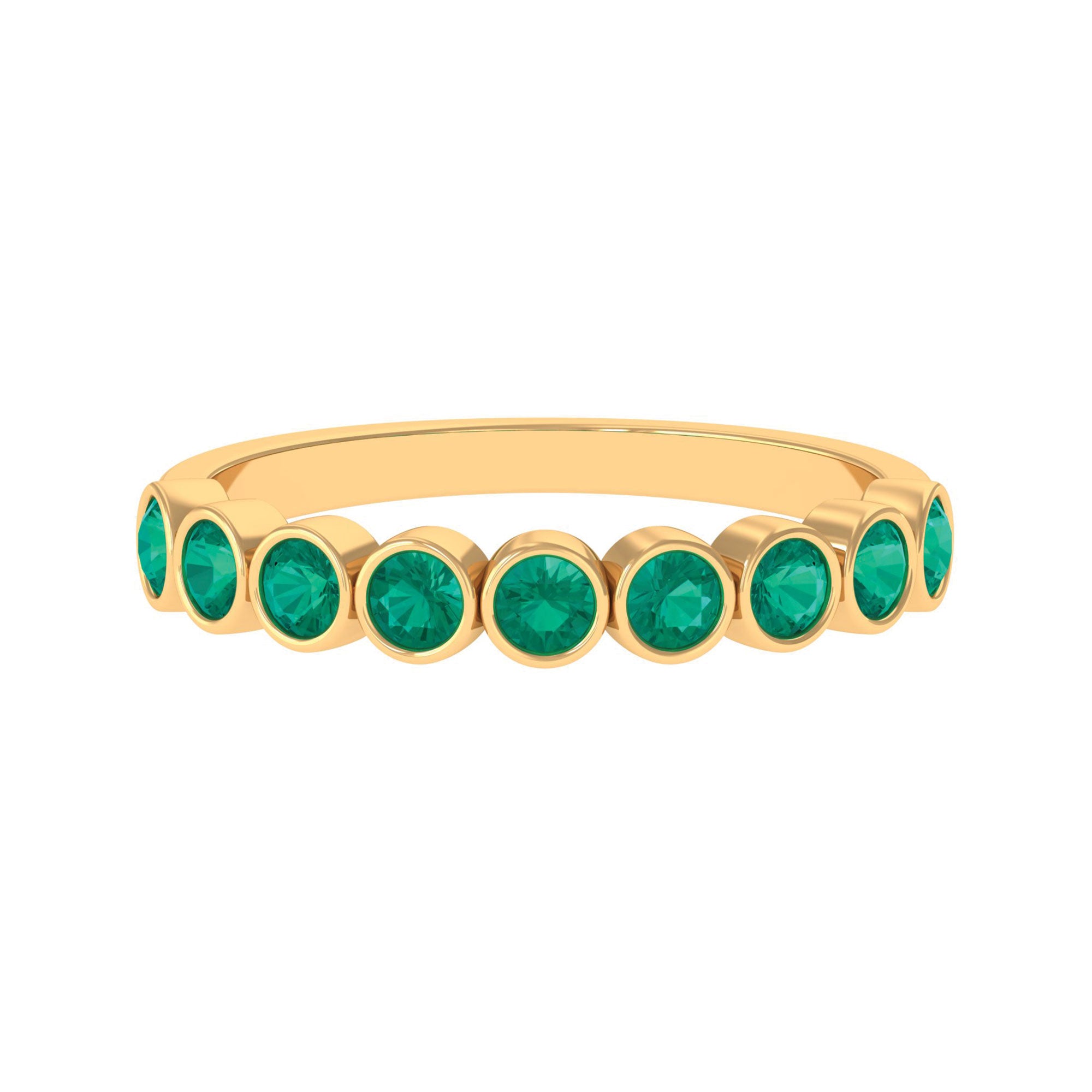 Round Shape Emerald Half Eternity Ring in Bezel Setting Emerald - ( AAA ) - Quality - Rosec Jewels