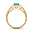 Lab Created Emerald Statement Engagement Ring With Moissanite Halo Lab Created Emerald - ( AAAA ) - Quality - Rosec Jewels