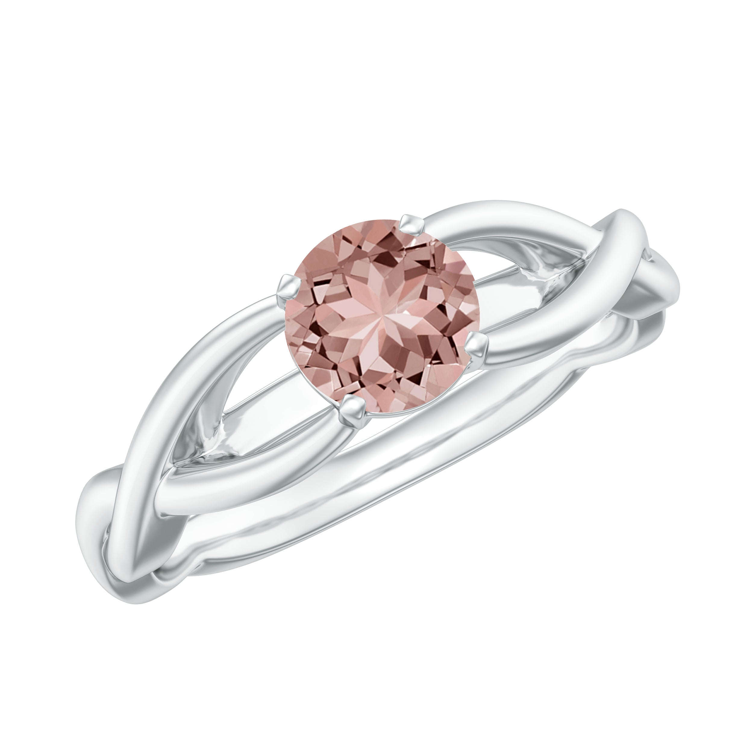 Real Morganite Solitaire Crossover Ring Morganite - ( AAA ) - Quality - Rosec Jewels