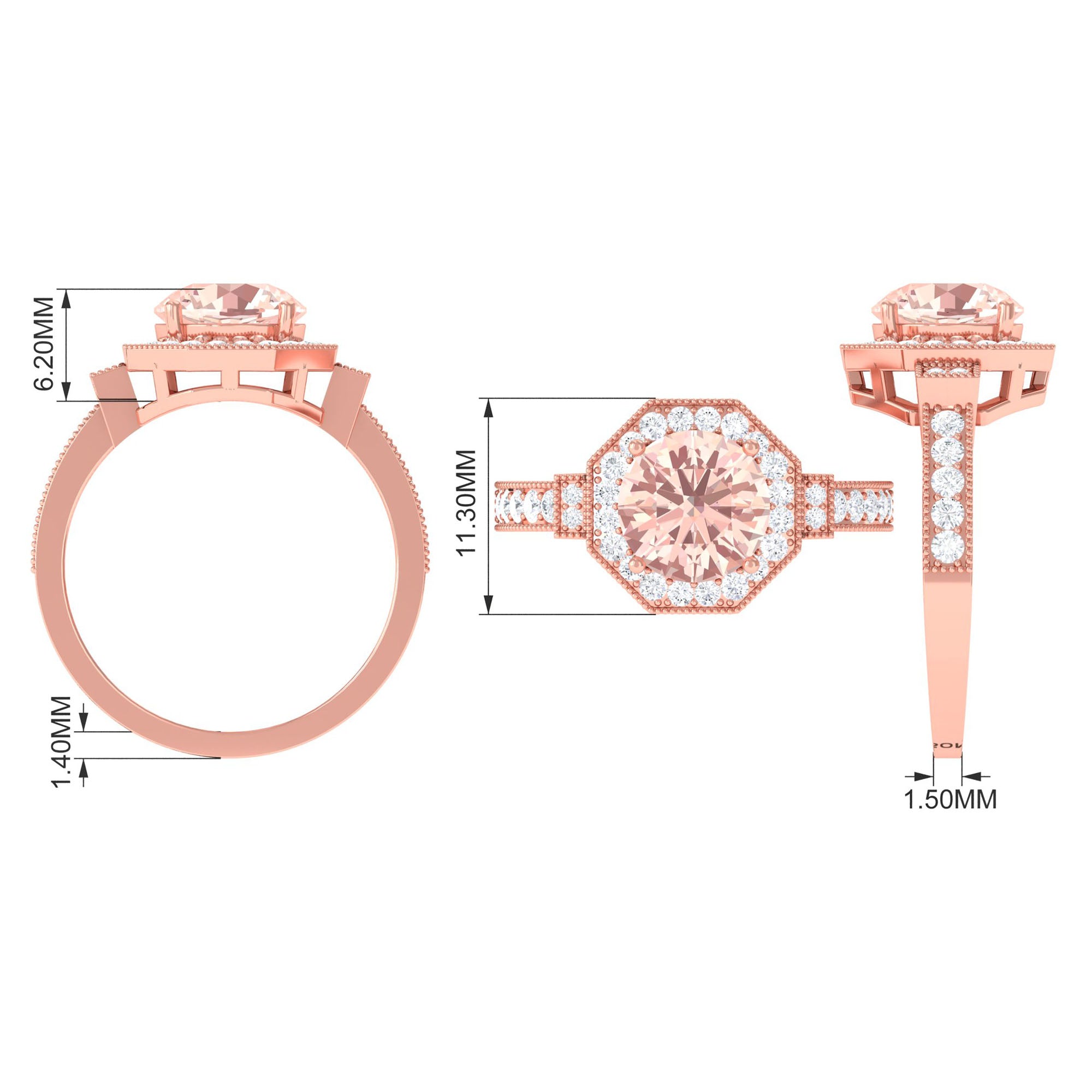 3 CT Vintage Style Morganite and Moissanite Engagement Ring in Gold Morganite - ( AAA ) - Quality - Rosec Jewels