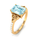 Octagon Cut Solitaire Aquamarine Celtic Engagement Ring with Diamond Aquamarine - ( AAA ) - Quality - Rosec Jewels