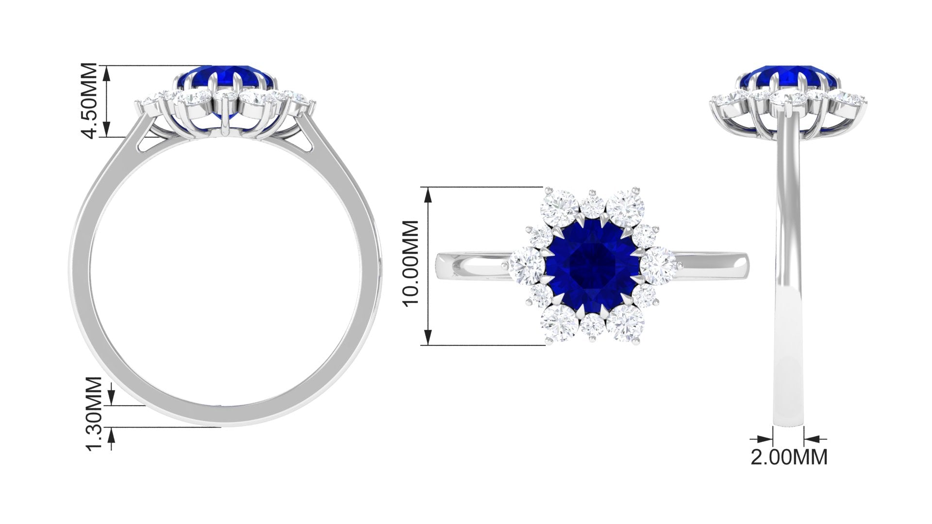 Round Cut Created Blue Sapphire Classic Halo Engagement Ring with Moissanite Lab Created Blue Sapphire - ( AAAA ) - Quality - Rosec Jewels