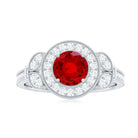 2 CT Vintage Inspired Created Ruby Engagement Ring with Diamond Lab Created Ruby - ( AAAA ) - Quality - Rosec Jewels