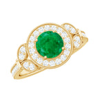 Vintage Inspired Emerald Diamond Engagement Ring Emerald - ( AAA ) - Quality - Rosec Jewels