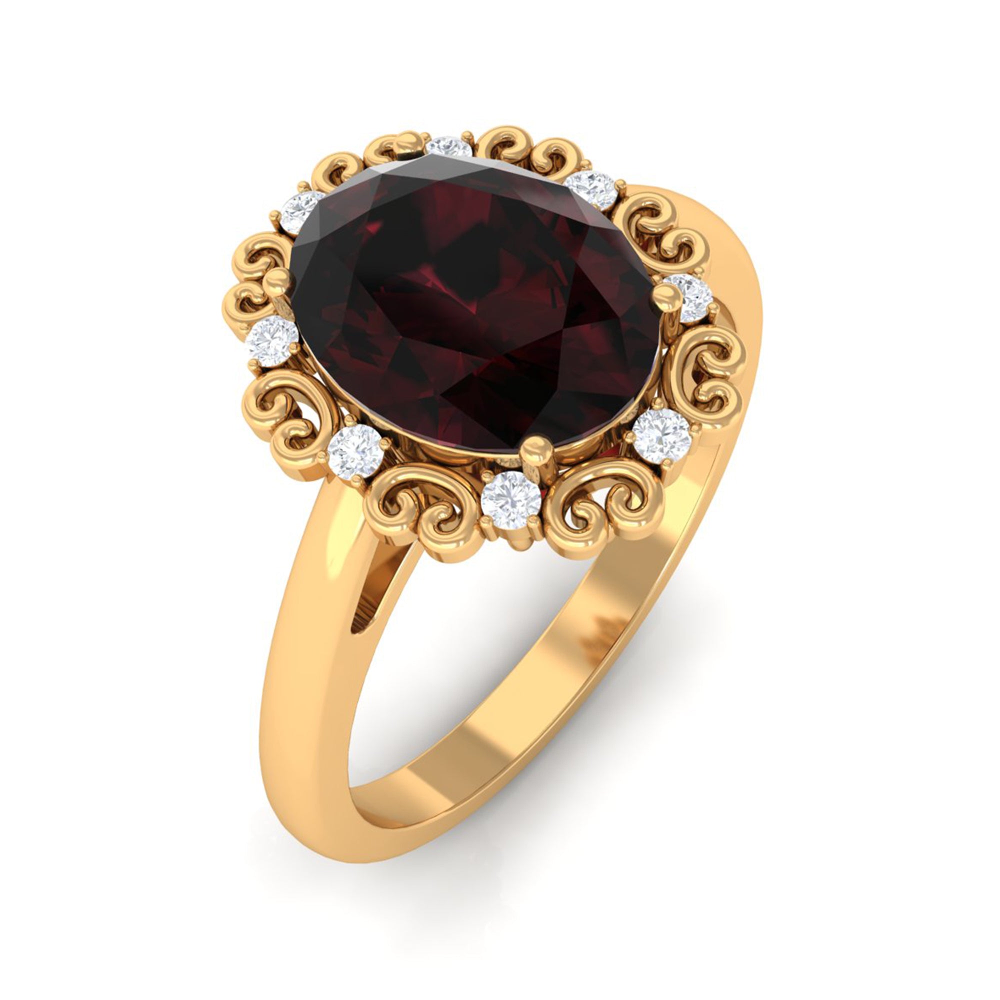 3.75 CT Vintage Inspired Garnet Engagement Ring with Diamond Garnet - ( AAA ) - Quality - Rosec Jewels