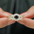 Vintage Inspired Black Onyx and Diamond Engagement Ring Black Onyx - ( AAA ) - Quality - Rosec Jewels