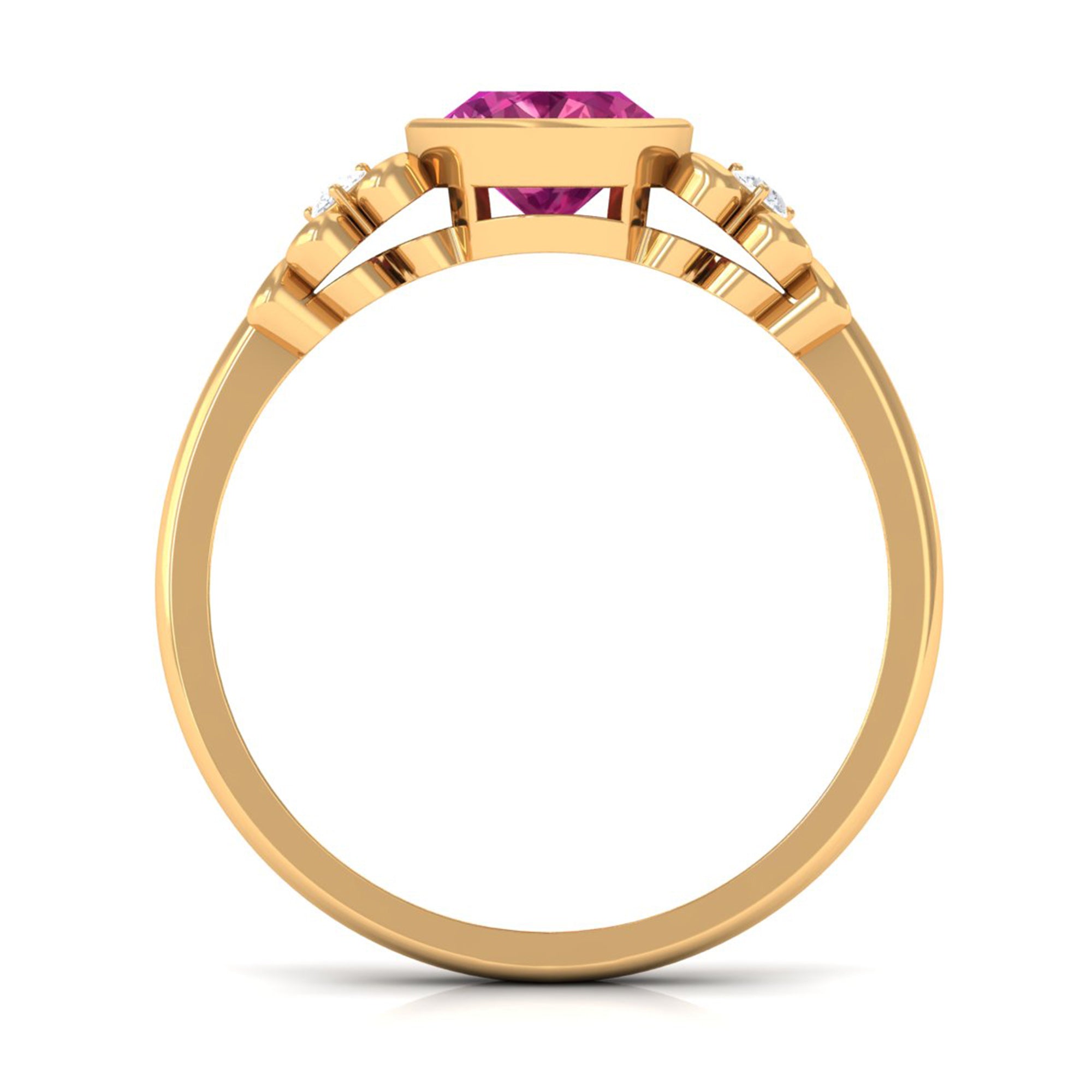 Bezel Set Oval Pink Tourmaline Statement Engagement Ring with Diamond Pink Tourmaline - ( AAA ) - Quality - Rosec Jewels