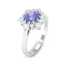 Round Tanzanite Classic Halo Engagement Ring with Diamond Tanzanite - ( AAA ) - Quality - Rosec Jewels