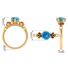 Solitaire Swiss Blue Topaz Flower Ring with Diamond Swiss Blue Topaz - ( AAA ) - Quality - Rosec Jewels