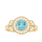 Sky Blue Topaz Vintage Beaded Engagement Ring with Diamond Sky Blue Topaz - ( AAA ) - Quality - Rosec Jewels