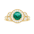 Vintage Inspired Created Emerald and Diamond Engagement Ring Lab Created Emerald - ( AAAA ) - Quality - Rosec Jewels