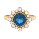 Cushion Cut London Blue Topaz Cocktail Engagement Ring with Diamond Halo London Blue Topaz - ( AAA ) - Quality - Rosec Jewels