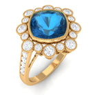 Cushion Cut London Blue Topaz Cocktail Engagement Ring with Diamond Halo London Blue Topaz - ( AAA ) - Quality - Rosec Jewels