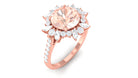 Round Morganite Statement Engagement Ring with Moissanite Floral Halo Morganite - ( AAA ) - Quality - Rosec Jewels