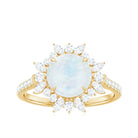 Round Moonstone Statement Ring with Moissanite Floral Halo Moonstone - ( AAA ) - Quality - Rosec Jewels