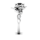 2 CT Created Black Diamond Floral Engagement Ring with Diamond Accent Lab Created Black Diamond - ( AAAA ) - Quality - Rosec Jewels