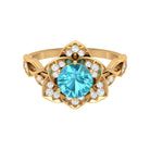 2 CT Swiss Blue Topaz Floral Engagement Ring with Diamond Accent Swiss Blue Topaz - ( AAA ) - Quality - Rosec Jewels