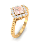 1 Ct Princess Morganite and Diamond Halo Engagement Ring Morganite - ( AAA ) - Quality - Rosec Jewels