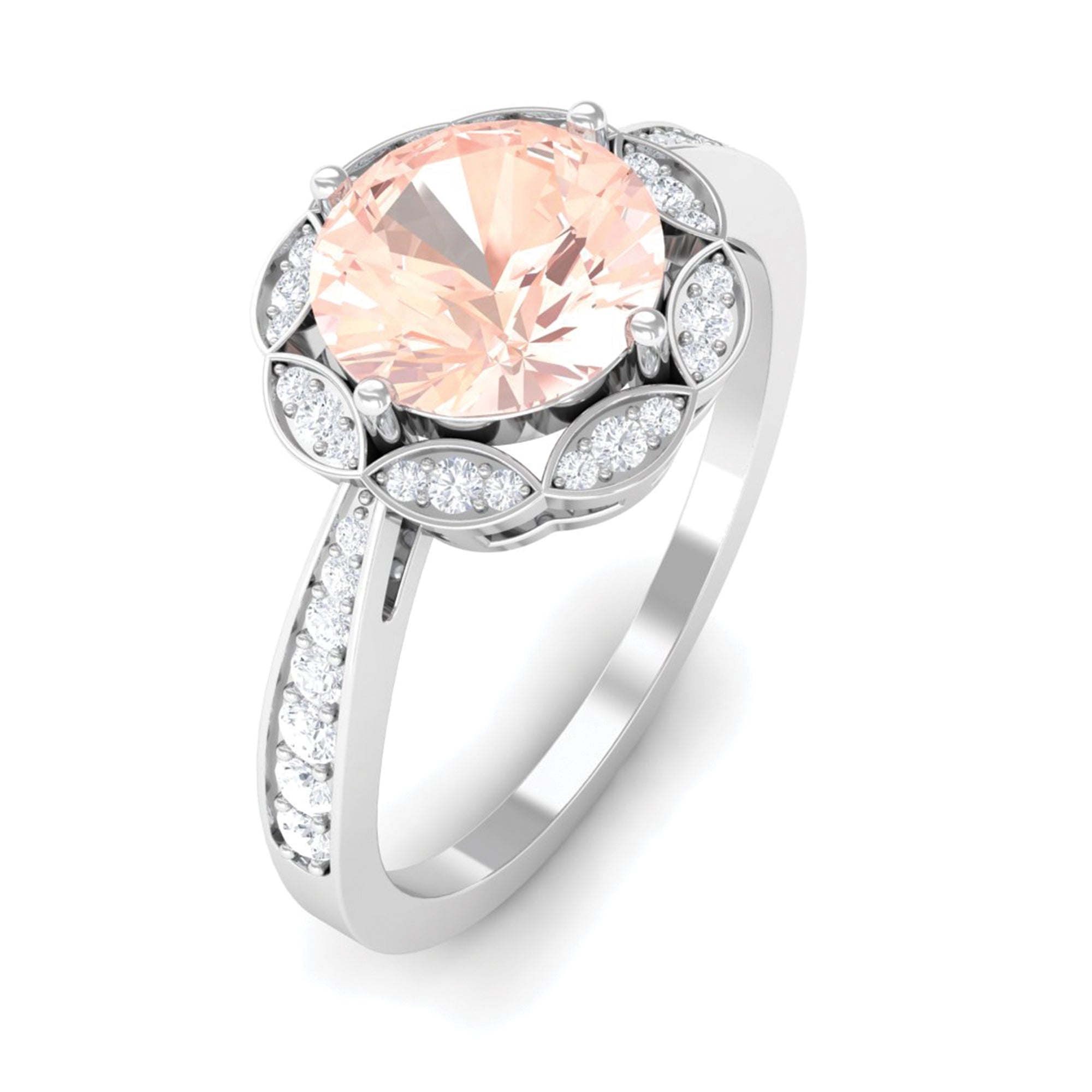 Designer Morganite and Diamond Halo Engagement Ring Morganite - ( AAA ) - Quality - Rosec Jewels