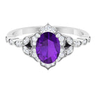 Solitaire Amethyst Engagement Ring with Diamond Accent Amethyst - ( AAA ) - Quality - Rosec Jewels