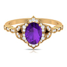 Solitaire Amethyst Engagement Ring with Diamond Accent Amethyst - ( AAA ) - Quality - Rosec Jewels