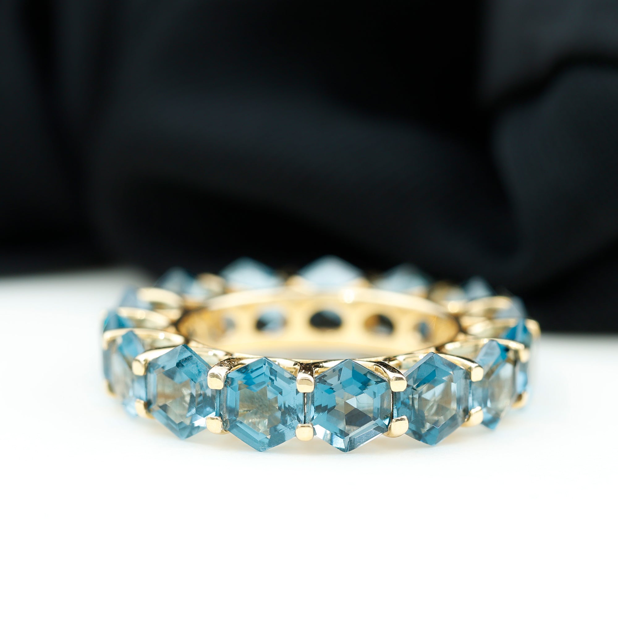 Hexagon Cut London Blue Topaz Eternity Ring London Blue Topaz - ( AAA ) - Quality - Rosec Jewels