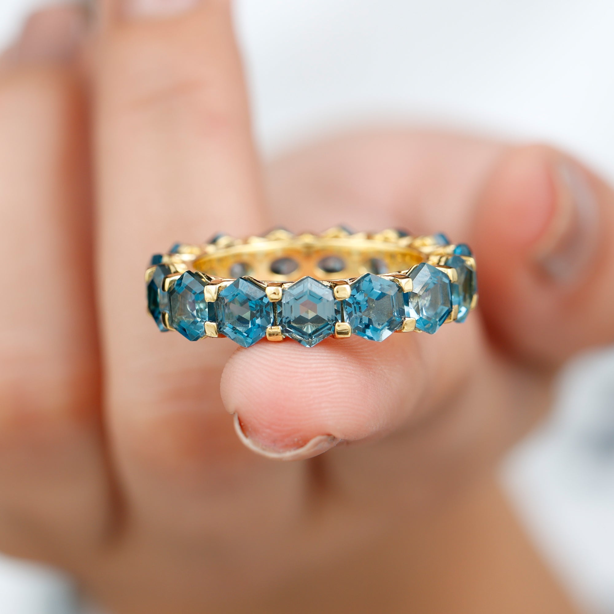 Hexagon Cut London Blue Topaz Eternity Ring London Blue Topaz - ( AAA ) - Quality - Rosec Jewels