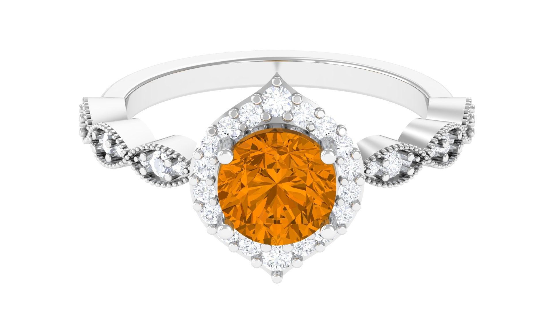 Citrine Vintage Style Engagement Ring with Diamond Accent Citrine - ( AAA ) - Quality - Rosec Jewels