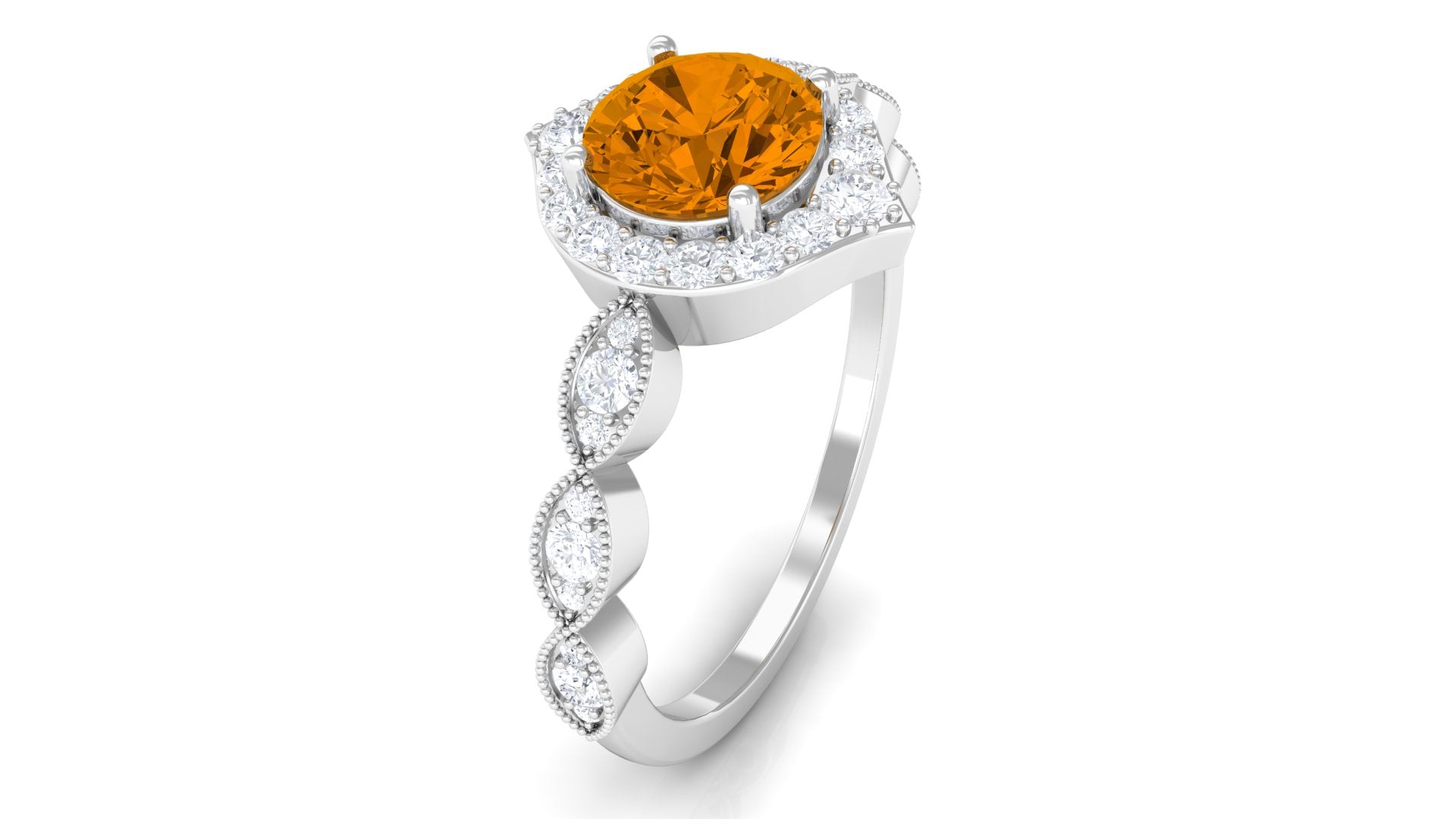 Citrine Vintage Style Engagement Ring with Diamond Accent Citrine - ( AAA ) - Quality - Rosec Jewels